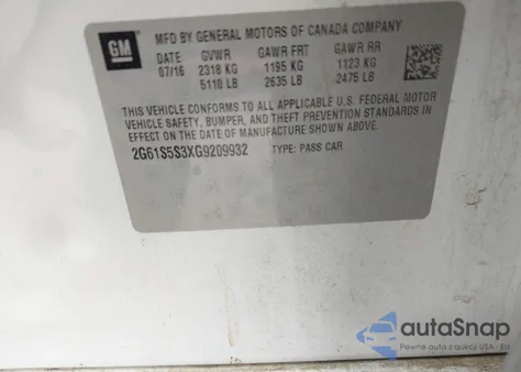 2016 Cadillac Xts Platinum z USA, uszkodzony, nr VIN 2G61S5S3XG9209932